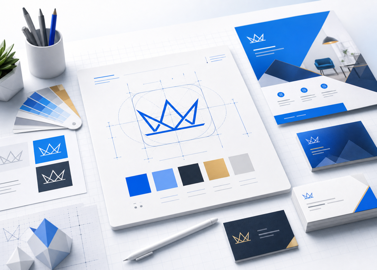 Corporate Design von KönigTech mit Logo, Visitenkarten, Flyer und Markenfarben